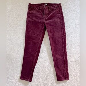 J. Crew Burgundy Stretch Velvet Women's Pants 31 Ankle length 26” inseam